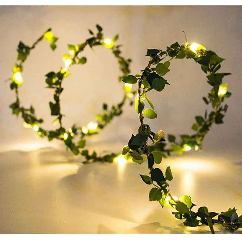 

2M Silk Leaf-Shaped Handmake Artificial green Leaves 20LED lights For Wedding Decoration Christmas Wreath Scrapbooking Flower