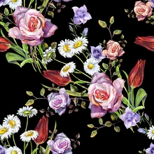 Полиэстер, четыре стороны, эластичная ткань, свежие цветы, цветочный принт, тонкая и мягкая ткань для платья, ручная работа, одежда в стиле пэчворк