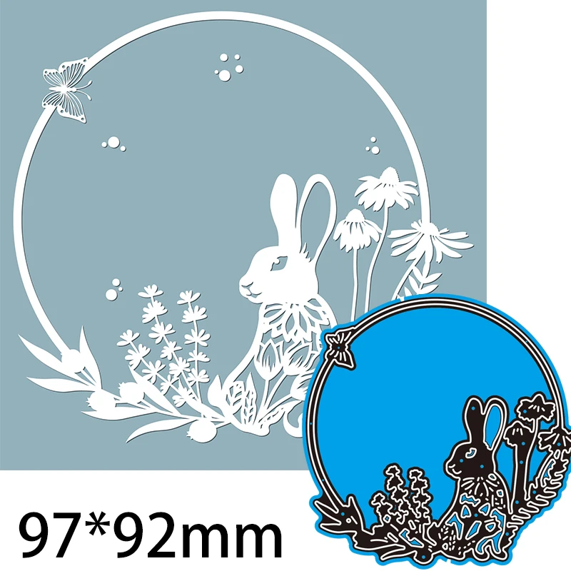 

Metal Cutting Dies Grass Rabbit in Cricle Scrapbooking DIY Album Paper Card Craft Embossing Stencil Decoration 97*92mm