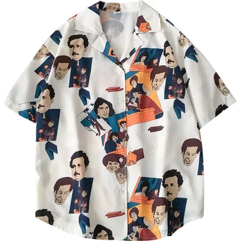 

fashion design chiffon printed women shirts 2020 summer new notched short-sleeved lady elegant shirts outwear tops