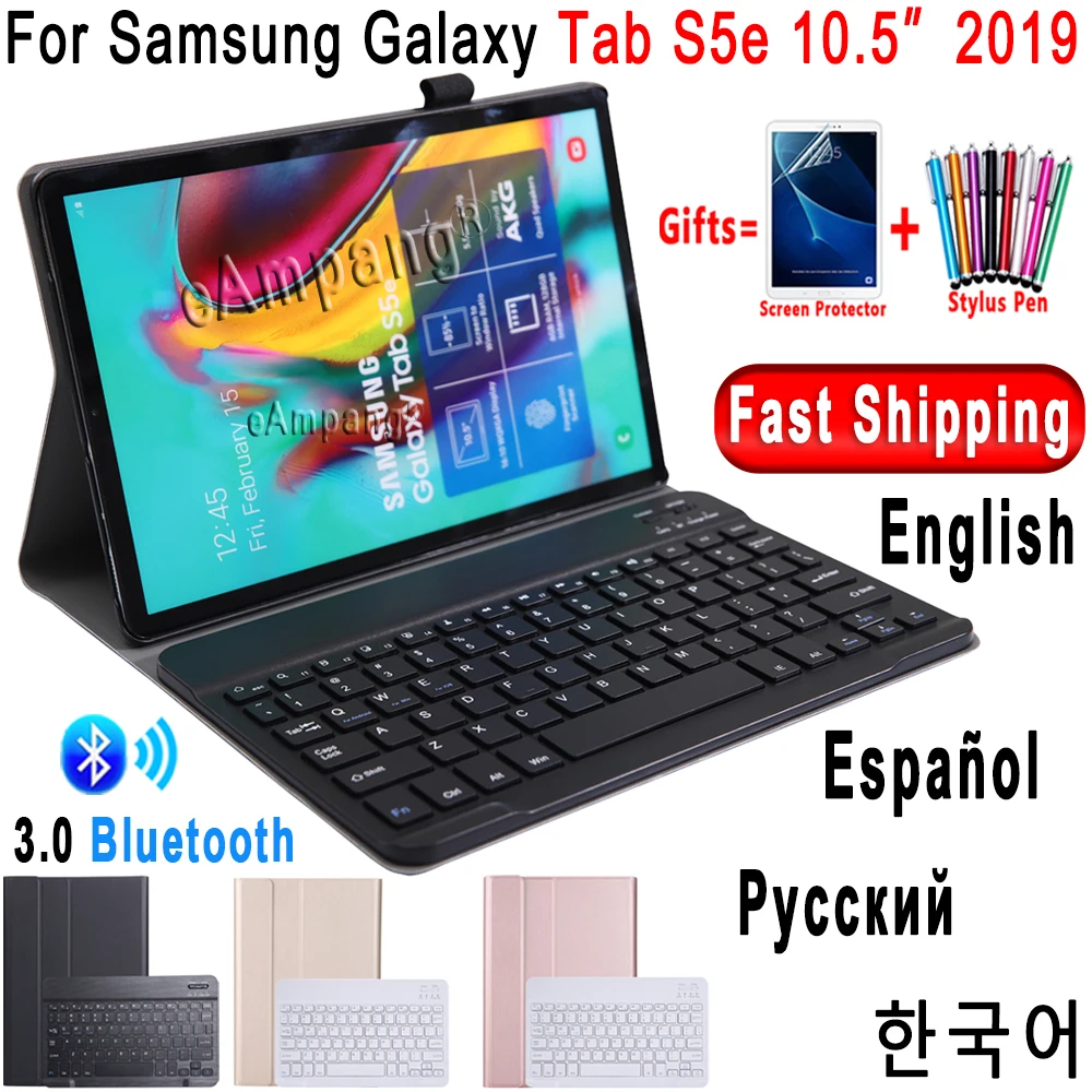 Case for Samsung Galaxy Tab S5e 10.5 Keyboard Case T720 T725 SM-T720 Cover Russian Spanish English Bluetooth Keyboard Funda Case-0