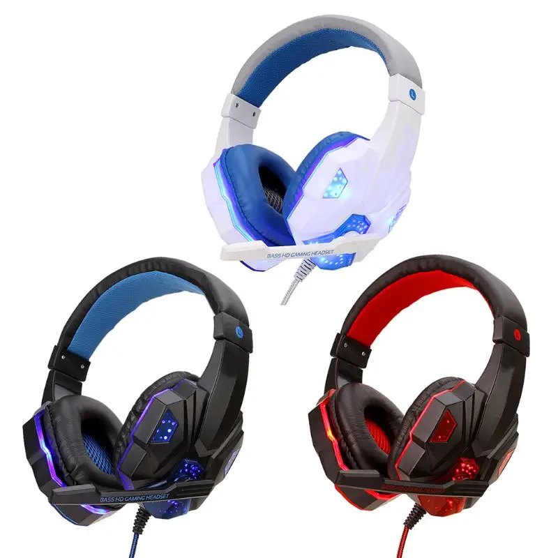 Professional Led Light Gaming Headphones for Computer PS4 Adjustable Bass Stereo PC Gamer Over Ear Wired Headset With Mi