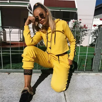 

2019 New Autumn Women Long Sleeve Hoodies Sweatshirt Long Pants Suits Two Pieces Set Striped Sporting Tracksuit Casual Outfit