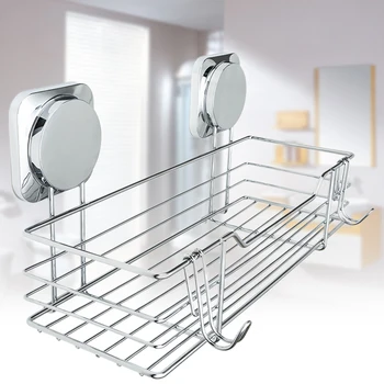 

Bathroom Shelf Waterproof Shampoo Storage Basket Holder Wall Mounted Adhesive Kitchen Drain Carbon Steel No Drilling Anti Rust