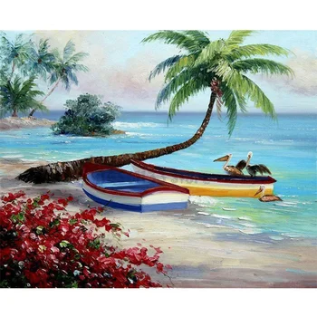 

Full drill Square Round 5D Diamond Embroidery Boat, beach scenery Rhinestones Picture diy cross stitch Wall sticker decor GG1270