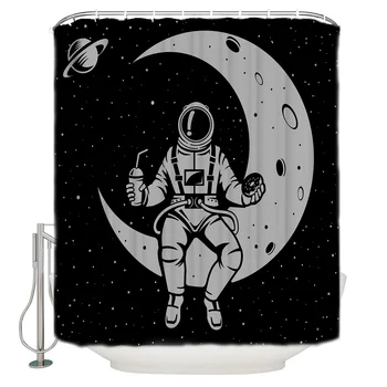 

Space Exploration Astronaut Illustration Moon Travel Pattern Shower Curtains Polyester Fabric Waterproof Bathroom Bath Curtain