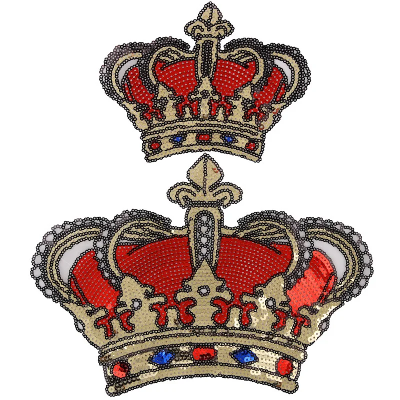 

1Pcs Large Size Red Crown Sequins Patches For Clothing Iron on Patch Appliques Badge Stickers DIY Clothes