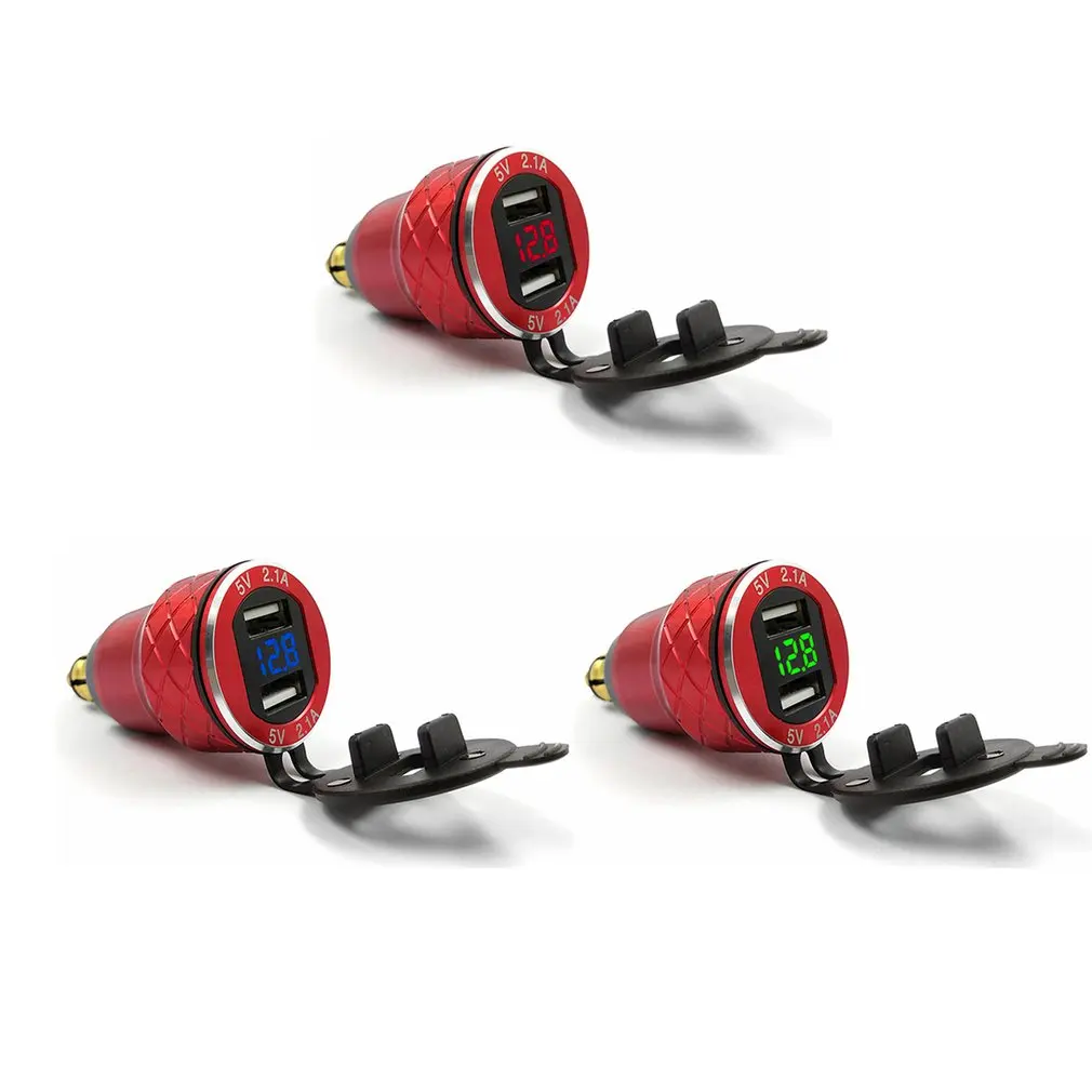 Автомобильный Зарядное устройство зарядки разъем Dual с usb-портом, светодиодная вольт Дисплей для телефона планшета навигатора быстрой зарядки AdapterRed оболочки Зеленая лампа