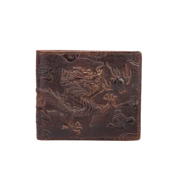 

2020 New Wallet Men's and Women's Leather Dragon and Tiger Pattern Wallet 2 Fold Head Leather Wallet mens wallet