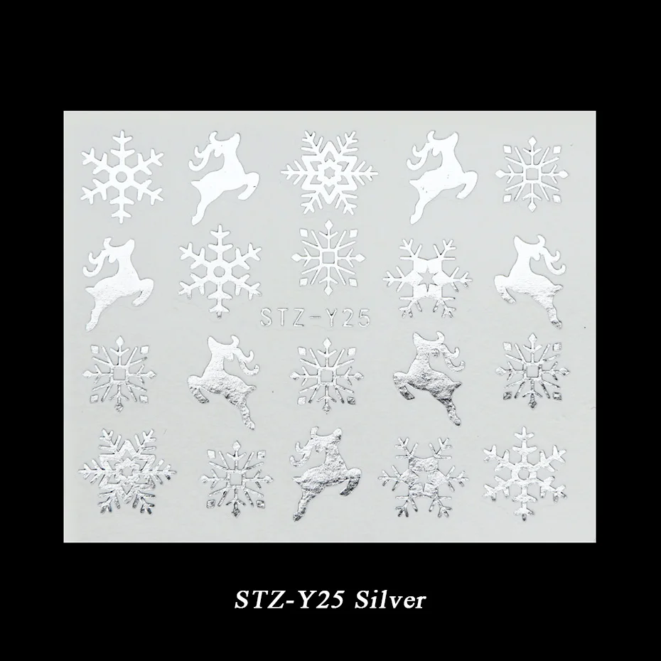 STZ-Y25 Silver 1 лист металла Золото Серебро слайдер Рождество Снежинка воды стикер для маникюра DIY 3D полный обёрточная бумага кончик ногтей лак BESTZ-YA-1 - Цвет: STZ-Y25 Silver