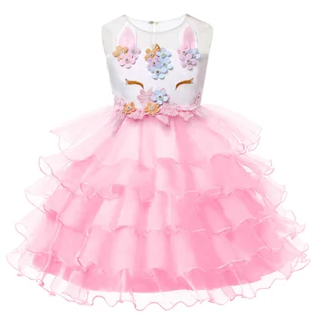 

Girls Cartoon Unicorn Lace Princess Dress Girl Birthday Party Dress Flowers Children Kids Halloween Unicorn Costume 2-10Y