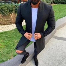 Тренч для мужчин осень зима стиль Длинная Верхняя одежда кнопка умное пальто сплошной черный пальто