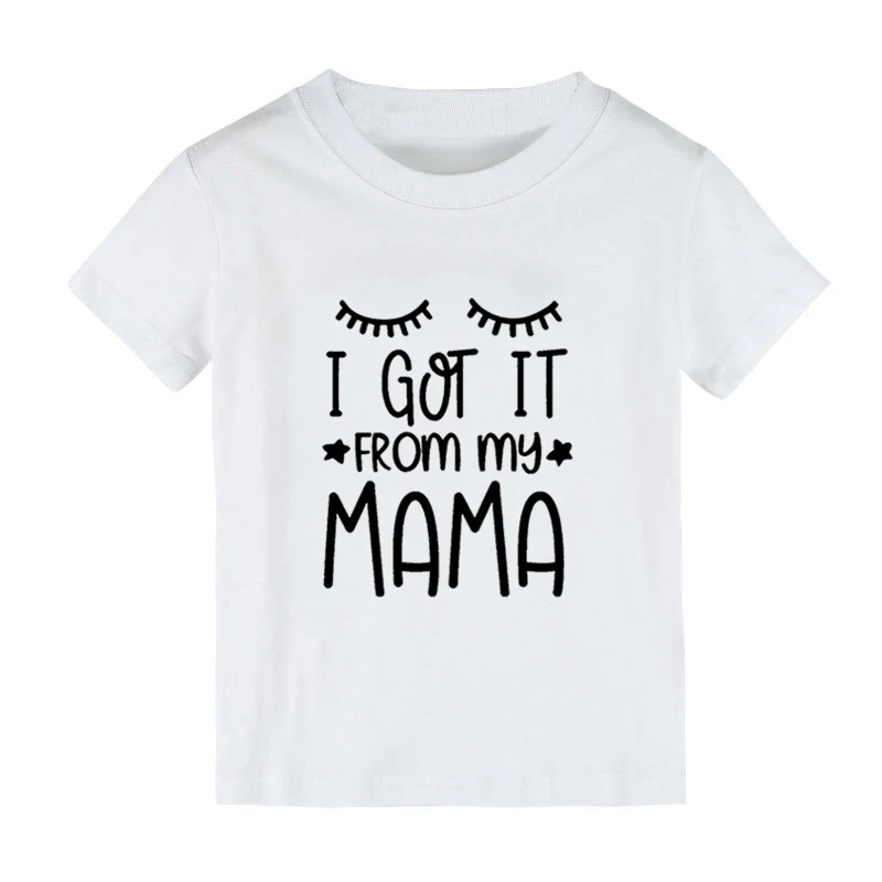 Детская футболка с принтом ресниц «I Got It My Mama» рубашка для мальчиков и девочек детская одежда для малышей забавные уличные футболки, CZ-156
