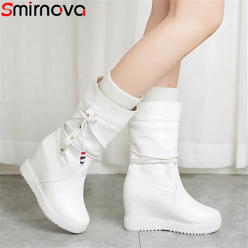 

Smirnova fashion new height increaseing mid calf boots women slip on elegnat autumn winter boots high heels ladies prom boots