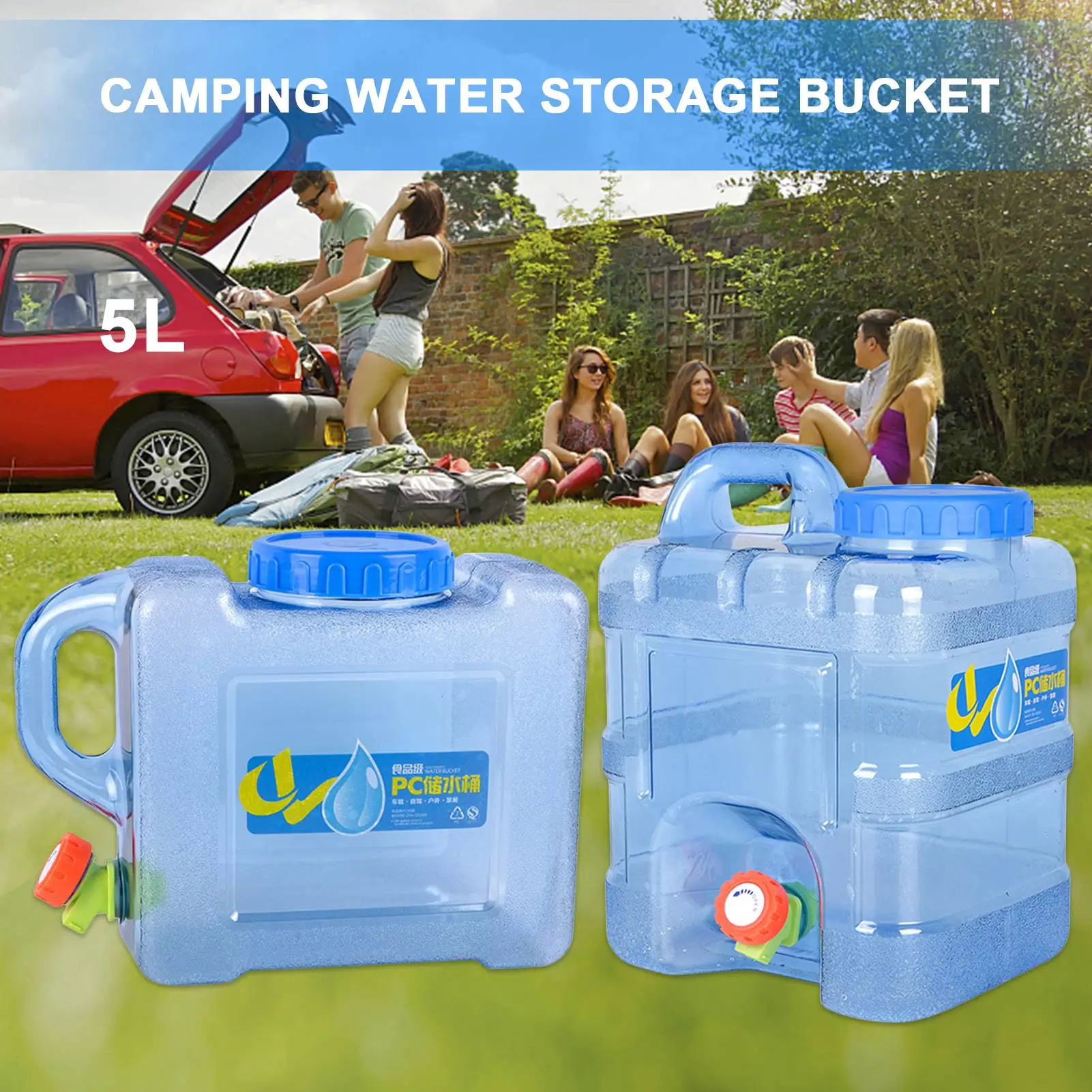 5L/8L Water Bucket Portable Camping Water Container With Tap Large Capacity  Water Storage Container For Field Travel Car Use