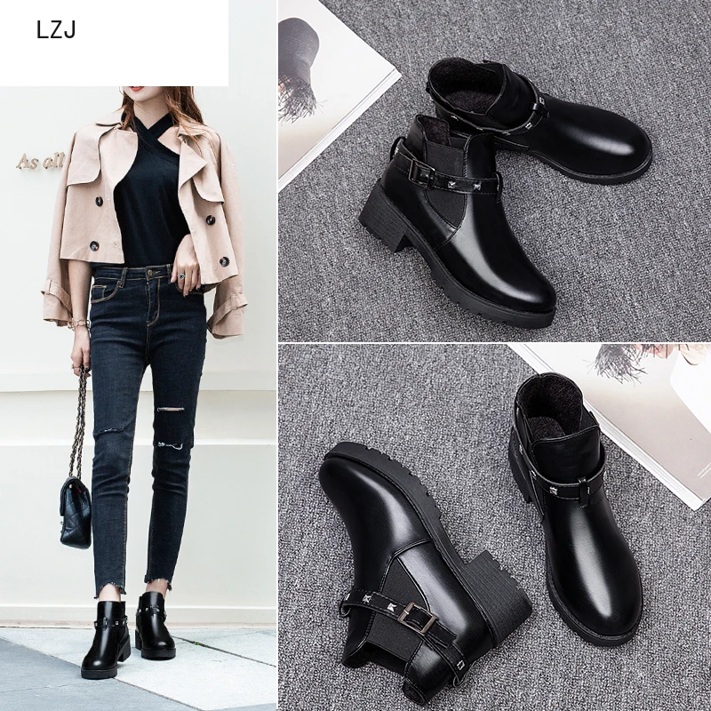 

Snow Boots 2019 Classic Heels Suede Women Winter Boots Warm Fur Plush Insole Ankle Boots Women Shoes Hot Lace-up Shoes