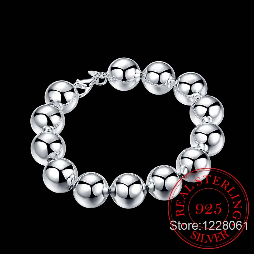 925 Silver Big Bead Chain Bracelet 4mm 6mm 8mm 10mm 14mm Bracelet for Women Fine Jewelry for Banquet Wedding Anniversary