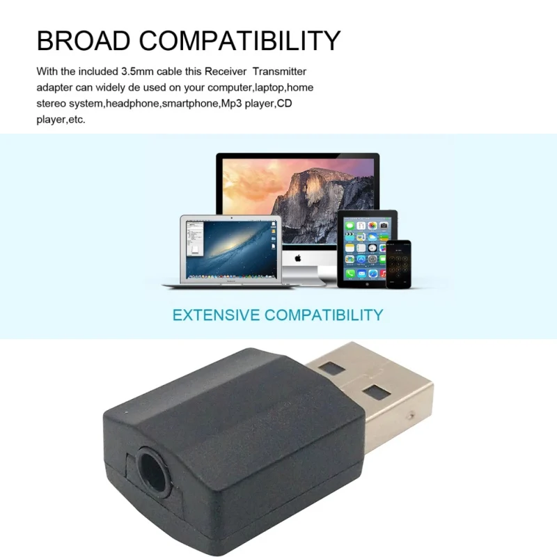 Bluetooth 5,0 приемник передатчик USB аудио 3,5 мм, AUX, разъем USB Plug and Play Беспроводной адаптер Аксессуары 3