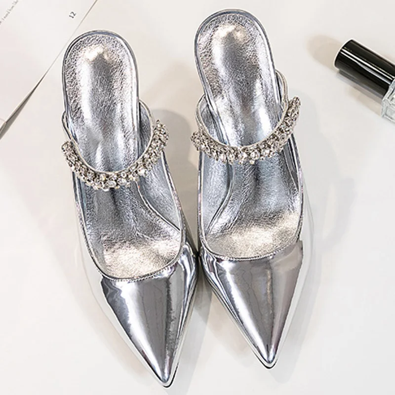 WEIQIAONA Spring and summer foot ring strap shoes  low heel stiletto pointy shoes mesh rhinestone sandals