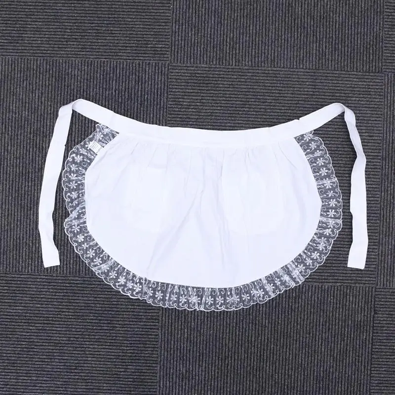 

1pc Cotton Waist Apron Lace Useful Short Apron With Pockets For Maid Waitress Servant Restaurant Cafe Kitchen Accessories