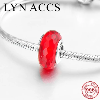 

Hot DIY gift real 925 Sterling Silver Dazzling Red fine Murano Glass Beads Jewelry making Fit Original LYNACCS Charms Bracelet