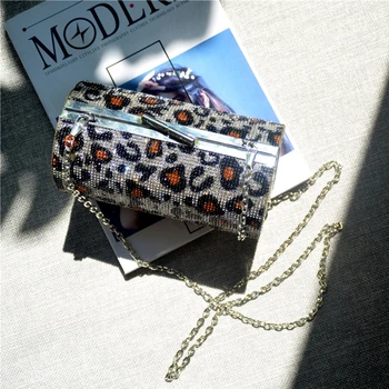 

Leopard Rhinestone Chain Bag Women Mini Evening Shoulder Bag Fashion Female Wedding Party Clutch Purse Handbag Shopping Tote