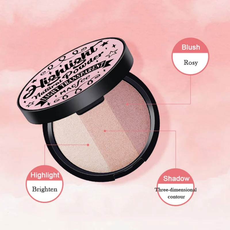 3-color Shimmer Pressed Powder Highlighter Waterproof Smudge-proof Brighten Glitter Long-lasting Makeup Powder Palette