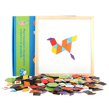 

244pcs Kids Toy Puzzle Magnetic Creative Jigsaw Puzzle Set DIY Wooden Tangram Number Letter Drawing Board Kids Educational Toys