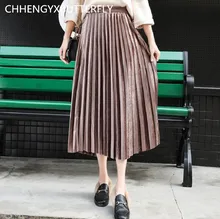 ^^Best Offers 2019 Autumn Winter Women New Pleated Skirt High Waist Velvet Long Skirt A-shaped Solid Skirt for Lady ^^Best Offers 2019 Autumn Winter Women New Pleated Skirt High Waist Velvet Long Skirt A-shaped Solid Skirt for Lady