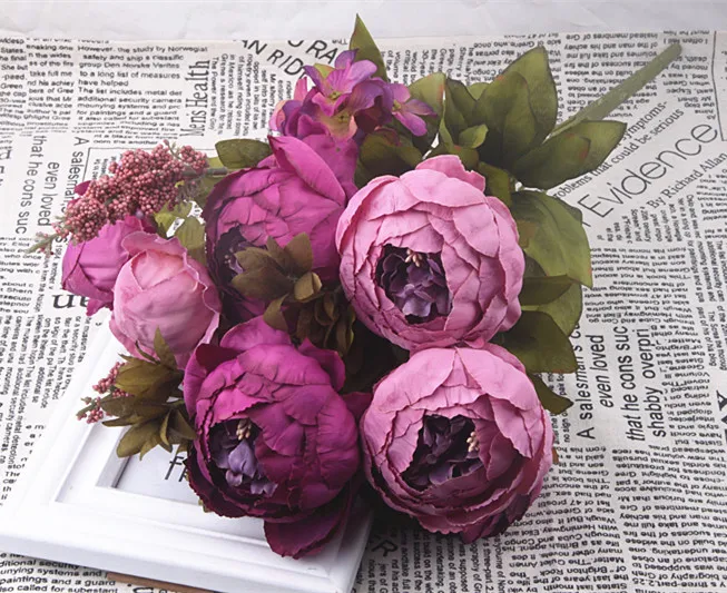 13 Heads/pcs Wedding Decoration Artificial Peony Decorative Party Silk Fake Flowers Peonies Decor DIY Peony Artificial Flowers