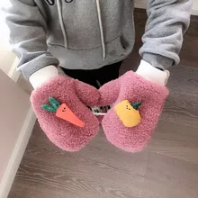 Зимние кашемировые перчатки для маленьких мальчиков и девочек, теплые рукавицы на веревочке, перчатки для детей, милые перчатки с Тыквой и морковкой для малышей