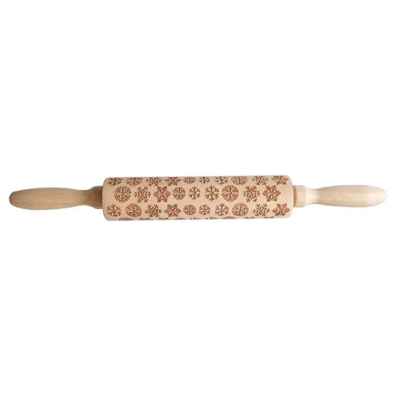 Christmas Rolling Pin Wooden Christmas Engraved Carved Embossing Rolling Pin Dough Stick Baking Kitchen Pastry Tool