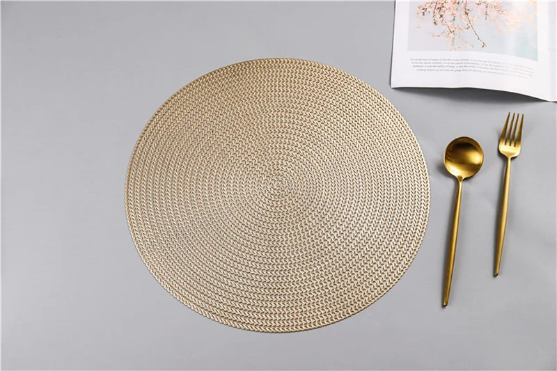 38CM Hotel Restaurant Round PVC Placemat Nordic Anti-scalding Insulation Table Mat Steak Pad (15)
