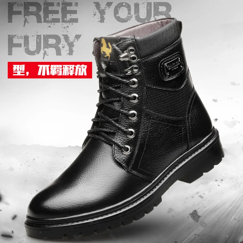 

Genuine Leather Men's Boots Casual Martin Boots Men First Layer Cowhide Boots plus Velvet Warm Workwear Men Padded