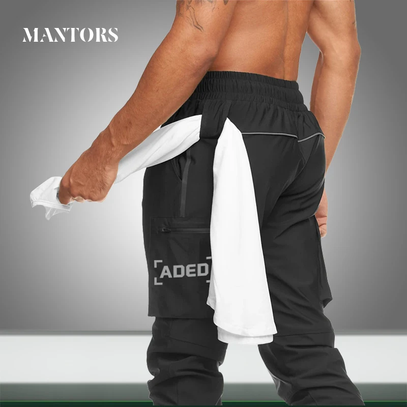 Pantalones para correr de hombres, ropa deportiva informal para correr, pantalones de chándal sólido con múltiples bolsillos de secado rápido de gimnasio, primavera 2021