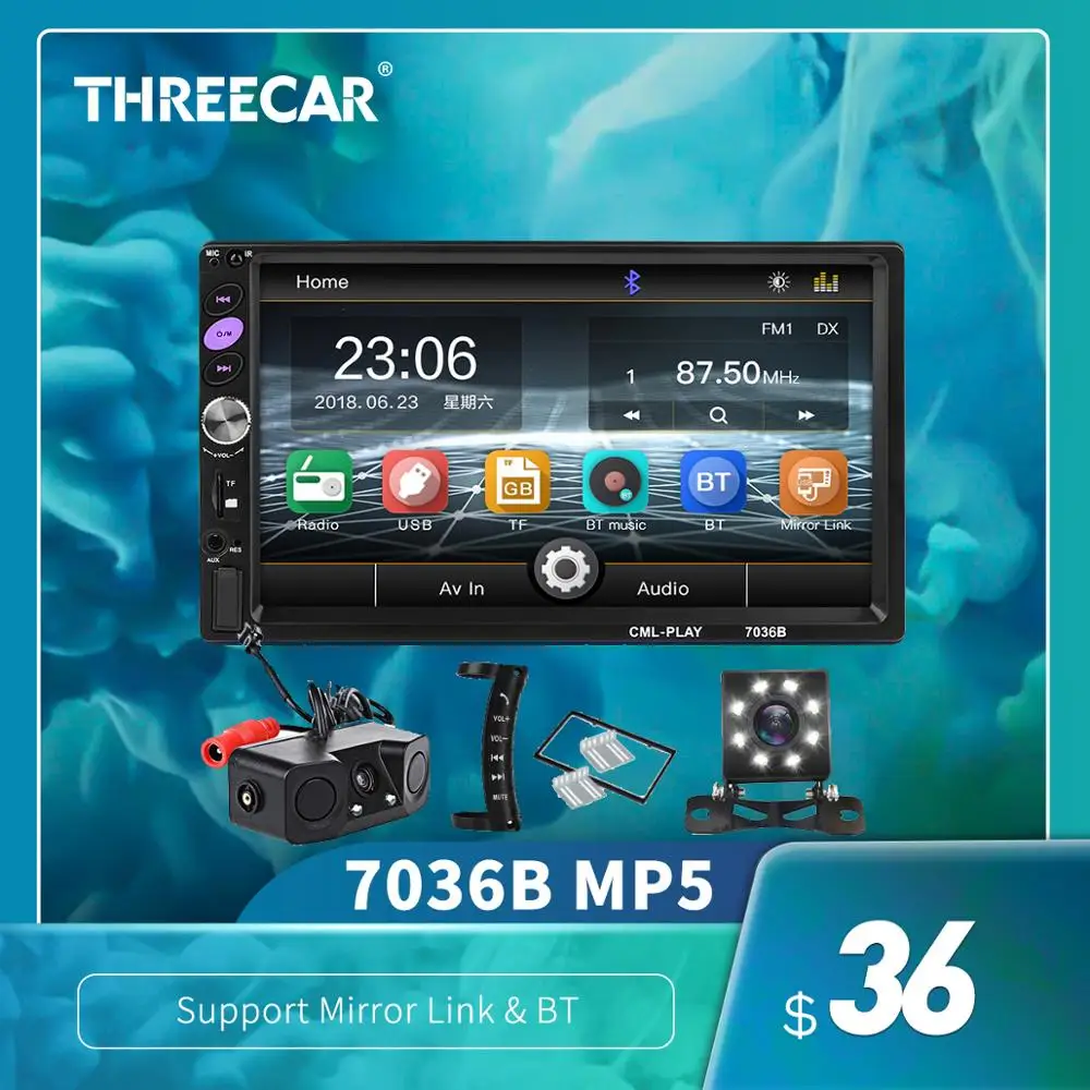 Автомагнитола 2 Din с 7 дюймовым дисплеем Bluetooth сенсорным экраном и поддержкой