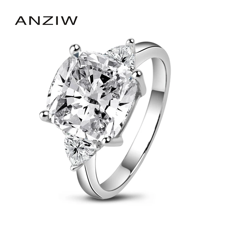 Anziw 5 Carat Cushion Cut Engagement Rings for Women 925 Sterling Silver 3-Stone Anniversary Wedding Ring