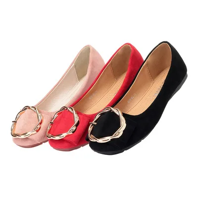 

2019 New Style WOMEN'S Shoes Metal round Buckle Decoration Soft-Sole Soft Surface Moccosins Soft Surface British-Style Square He