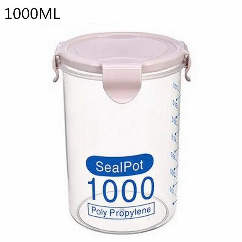 1000ml pink Рис бобы Stoarge Jar с крышкой уплотнения 4 решетки Холодильник Хранения Пищи Контейнер пластиковый кухонный ящик для хранения - Цвет: 1000ml pink