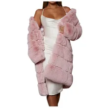 Женское пальто, зимнее модное розовое пальто из искусственного меха, элегантная Толстая теплая верхняя одежда, длинная куртка из искусственного меха, Chaquetas Mujer S-4XL