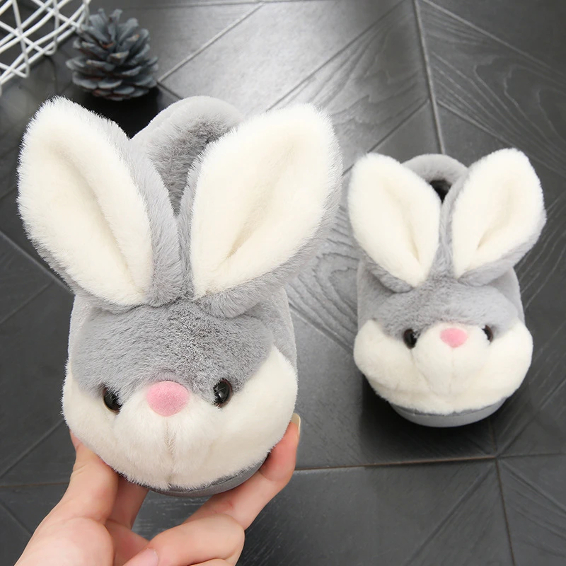 Children's Fur Slides Funny Kids Shoes Family Slippers In Winter Indoor Non-slip Cute Rabbit Cotton Shoes Toddler Girls Slippers best children's shoes