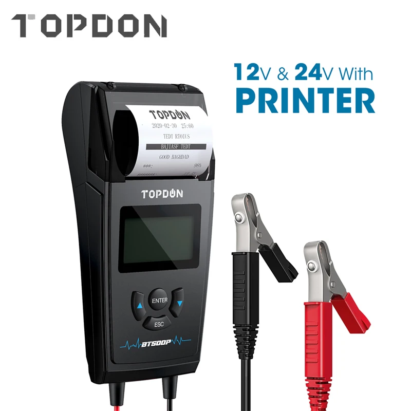 TOPDON BT500P 12V 24V автомобиль Батарея Тесты er с аккумулятор для принтера нагрузки