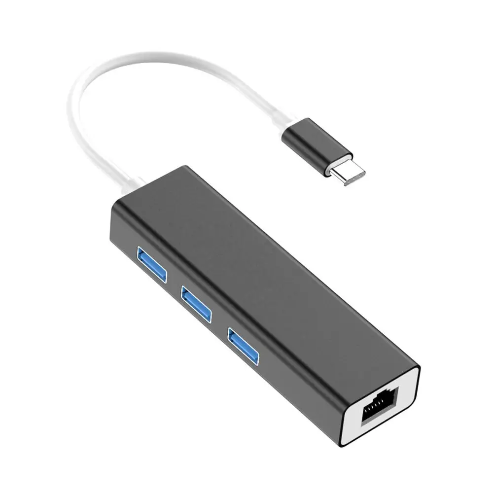 Grey Usb 3,1 Usb-C Тип C 10/100/1000 Мбит/с Gigabit Ethernet Rj45 сетевой адаптер с 3 портами(стандарт 3,0 сетевая карта для Macbook - Цвет: Grey