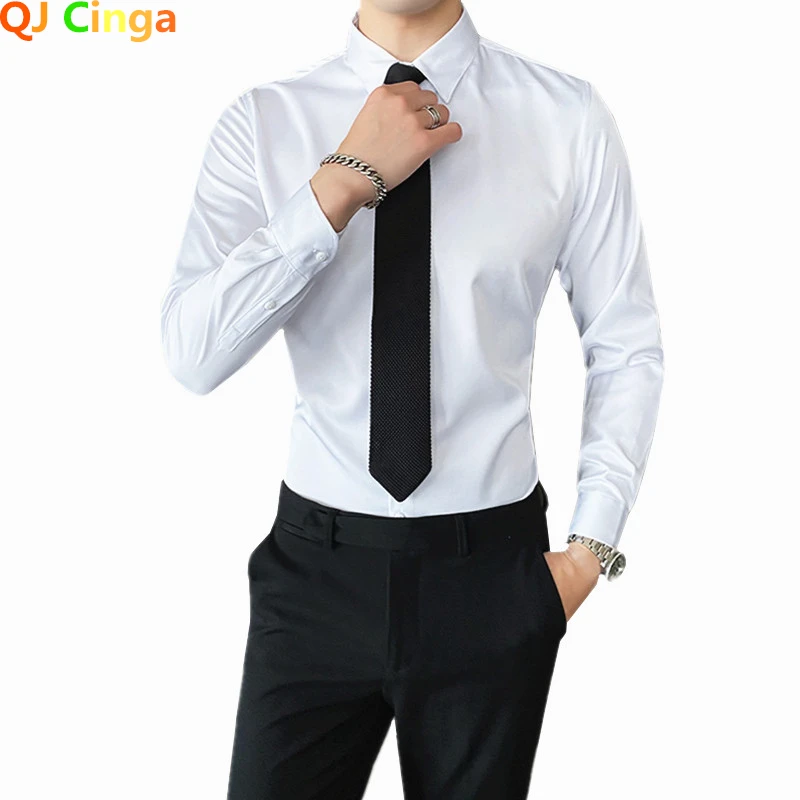 Paleto más lejos hierba QJ Camisa blanca de manga larga para hombre, Camisa ajustada de talla grande  con cuello cuadrado y una sola botonadura, color azul, rojo, verde, 7xl| Camisas de vestir| - AliExpress