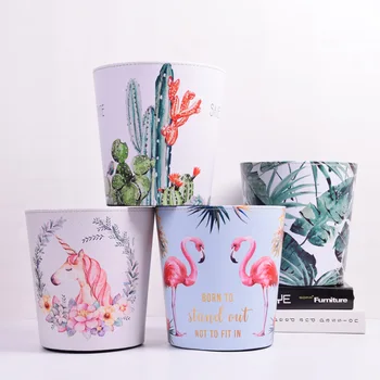 

Tropical Rainforest Series Leather Storage Bin Trash Can Nordic Living Room Bedroom Personality Without Cover Waterproof Bucket