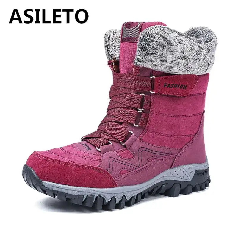 

ASILETO winter ankle boots for women wedge heels warm plush snow boots cross tied casual footwear botas high top mother shoes