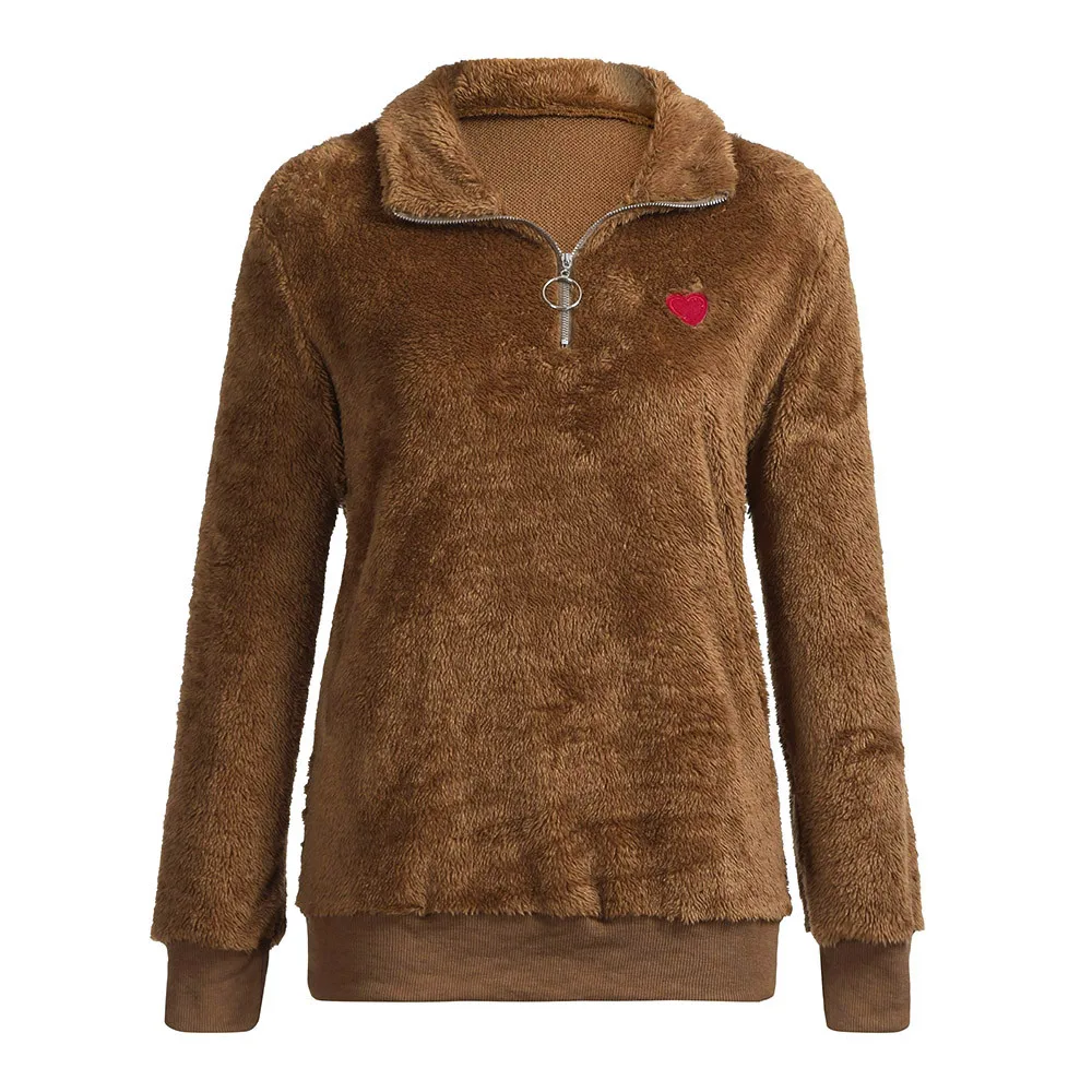 Jaycosin Fashion Women Simple O-Neck Warm Zip Neckline Sweatshirt Stylish Long Sleeve Comfortable Soft Casual Blouse 927#3