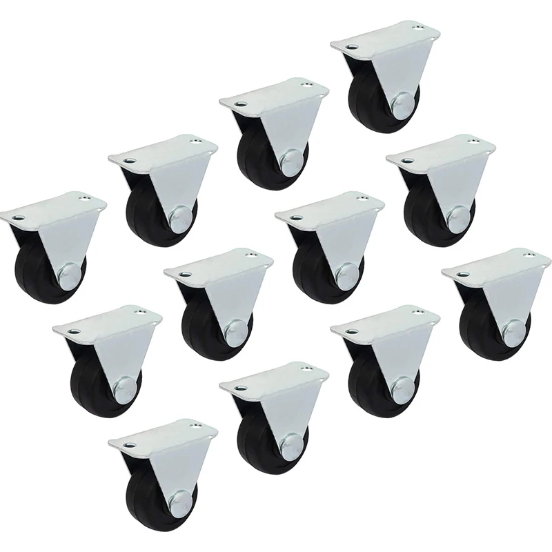 

12 Pack 1-Inch Dia Rubber Single Wheel Rigid Non-Swivel Top Plate Fixed Casters