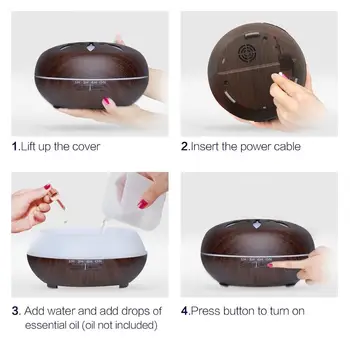 

550ML Aromatherapy Air Humidifier Essential Oil Aroma Diffuser With Wood Grain Remote Control 7 Color LED Lights For Home Office
