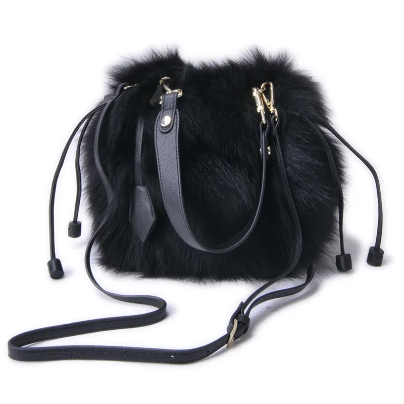 

ZDFURS*2019 New Winter Women Fox Fur Handbag Genuine Cowhide Shoulder Bag Girl Fashion Fur Bags Wrist Casual Tote Luxury Bag